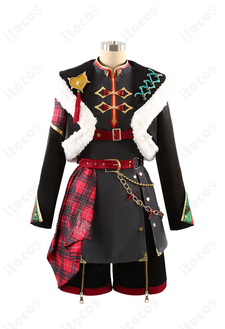 あんさんぶるスターズ！！ Ra*bits コスプレ衣装の正面図。コートとベスト、ショートパンツのレイヤードと胸飾りなどのディテールが確認できる高再現仕様。