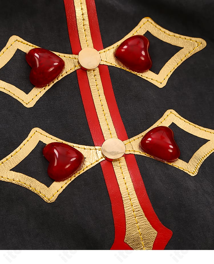 あんさんぶるスターズ！！ コスプレ衣装の前合わせ（门襟）装飾ディテール。縫製のステッチワークと意匠パーツを強調した近接写真。