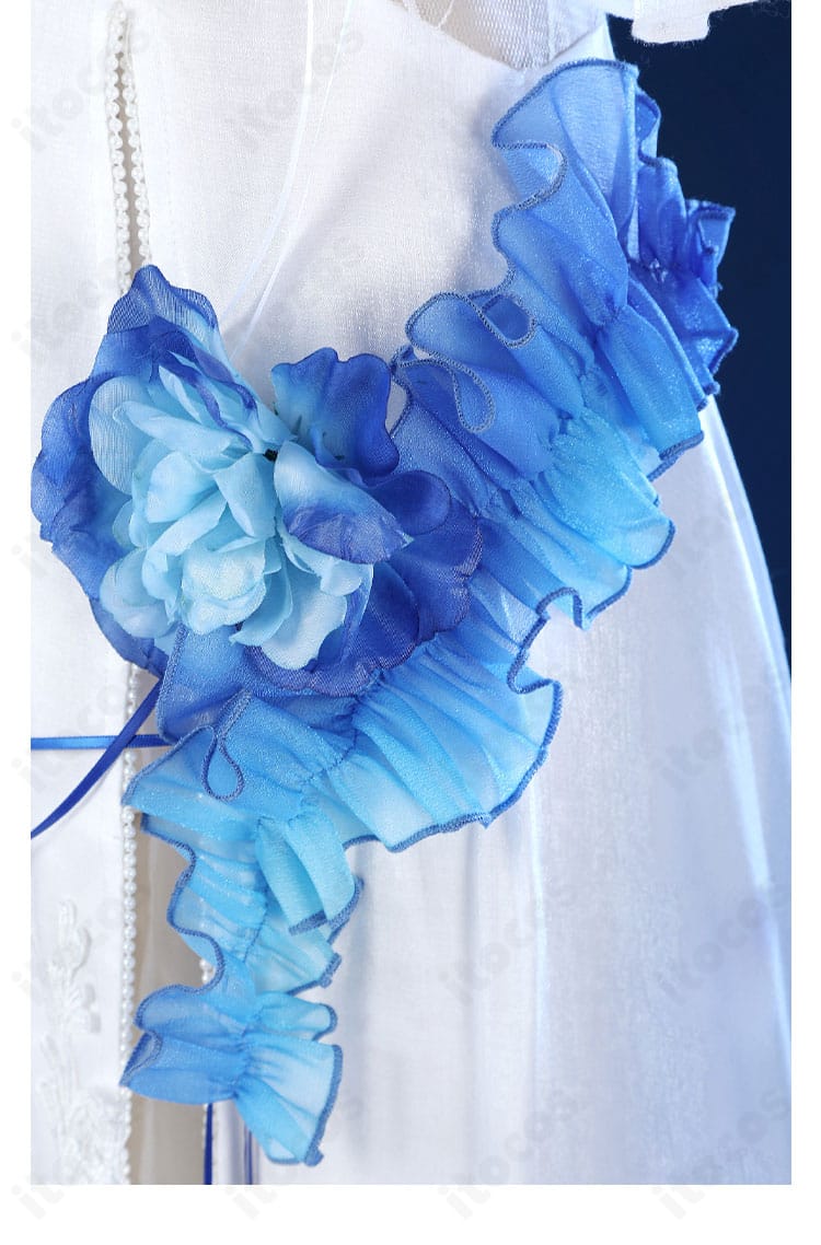 ウエストのフラワー飾りのアップ。コア装飾の質感と配色が分かる詳細画像。