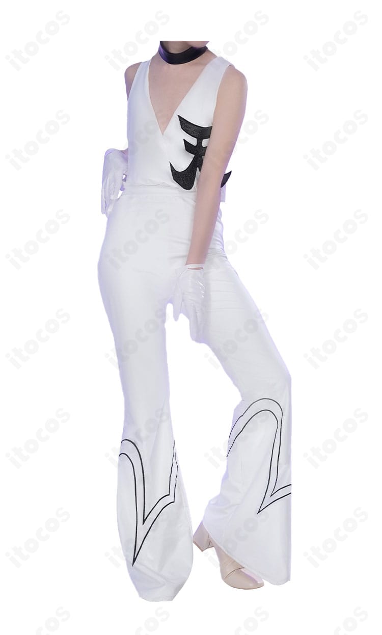 パンティ＆ストッキングwithガーターベルト コスプレ衣装の前面フルショット。高発色ジャンプスーツのシルエットとカラーが分かる正面写真。