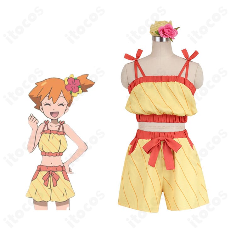 ポケモンSM カスミのコスプレ衣装サン・ムーン版とキャラクターイメージのコラボ画像。色味とディテールの再現度が伝わる写真