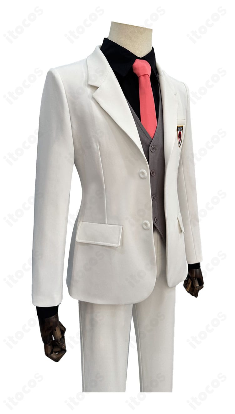 右側面からの全身カット。袖口やポケット位置、パンツの落ち感などバランスを示すサイドビュー（右）。