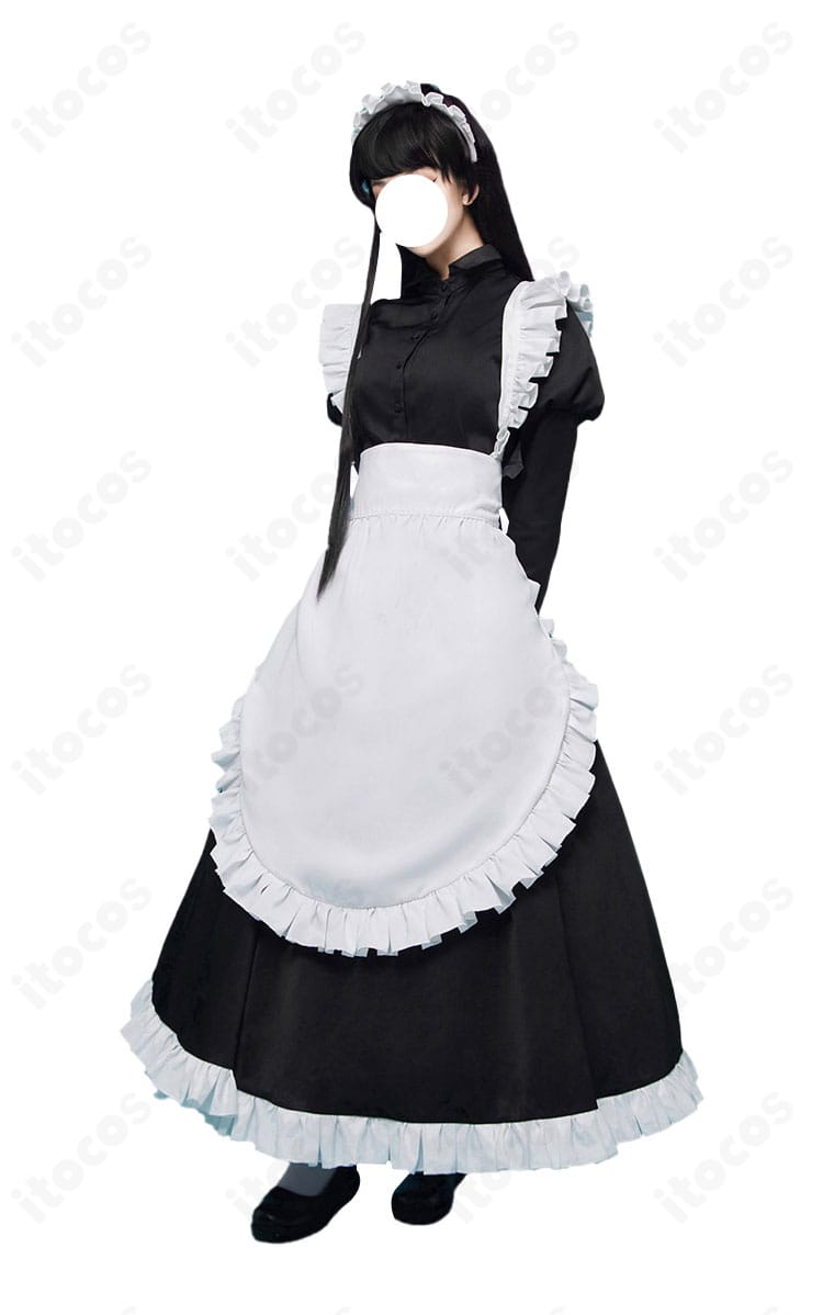 古見硝子 メイド服 右側面。背中の大きな蝶結びとスカートのハリ感がわかるカット。