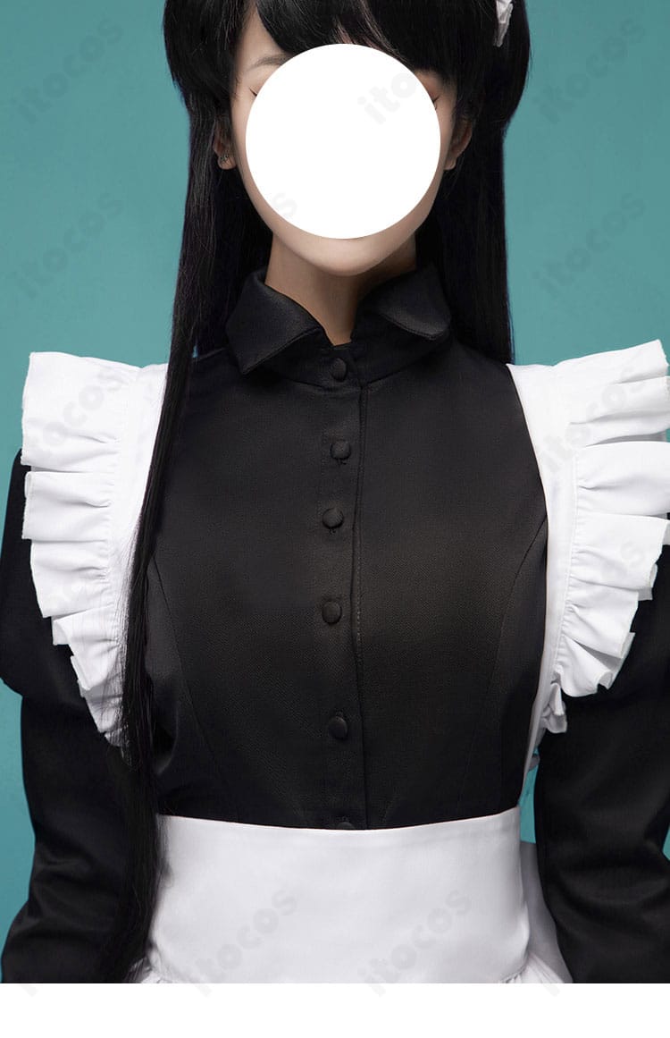 古見硝子 メイド服 襟元のレースとボタン。清楚な印象を強める上品な仕上げ。