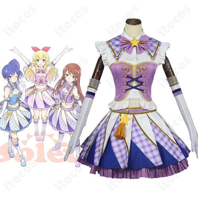 アイカツ！紫吹蘭 Soleil コスプレ衣装一式の全身イメージ。蘭らしいクールな配色と装飾を高再現したステージ衣装。