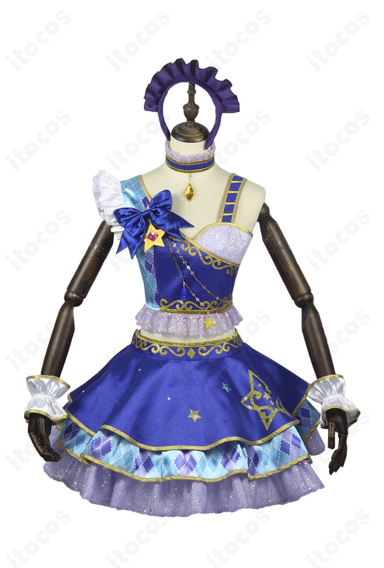 アイカツ！ 桜庭ローラ ブルースターコーデの正面。胸元リボンとカラーブロック、装飾配置が確認できるコスプレ衣装。