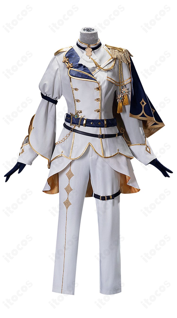 プロジェクトセカイ 草薙寧々 フィエ・シュヴァリエ コスプレ衣装の正面全身。コートのラインと胸元の意匠が見える画像