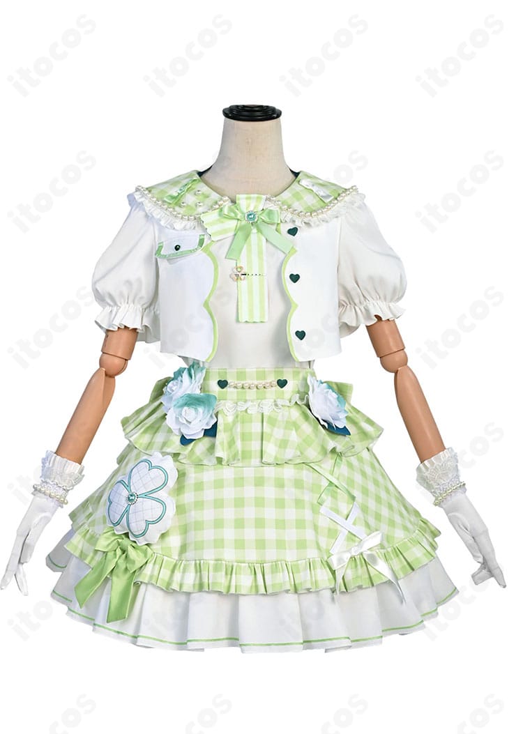 プロセカ 日野森雫 4周年衣装の正面全景。胸元リボンとスカーフ、ウエスト周りのディテールが確認できる画像。