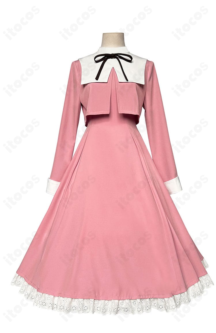 正面全体：カードキャプターさくら 大道寺知世 ピンクワンピース衣装のフロント。上着とワンピースの2点構成と可憐なシルエットが分かる商品画像。