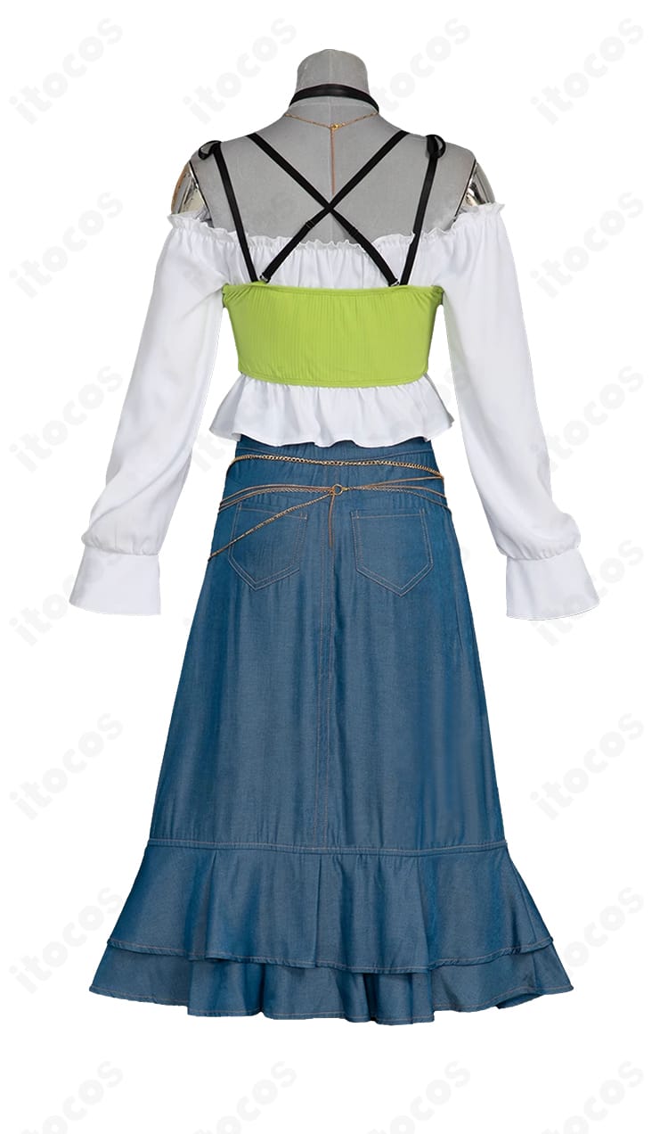 白石杏 Livelylady Dressの背面ディテール。背中の切り替えとスカートの落ち感を強調。