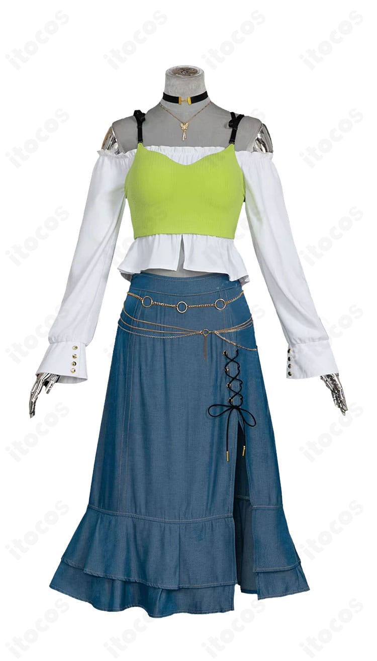 白石杏 Livelylady Dressの正面ディテール。胸元の装飾と配色、シルエットが分かるカット。