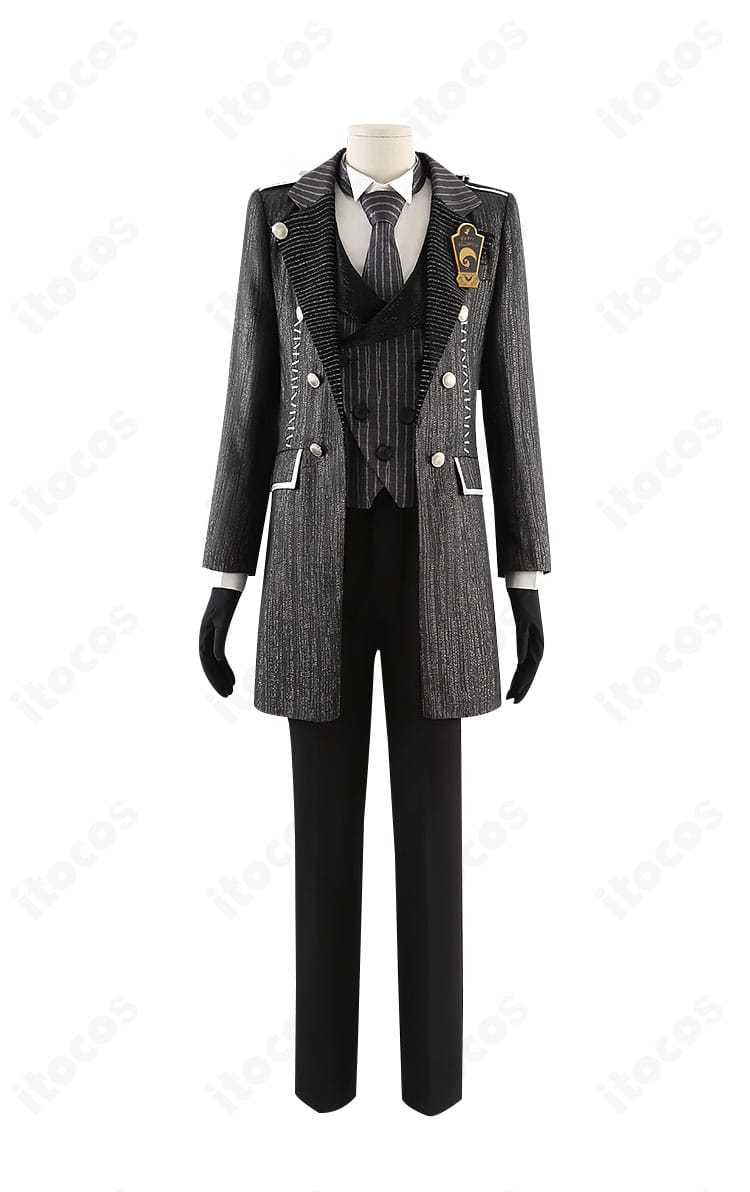 マレウス・ドラコニア ハロウィン ナイトメア―スーツの正面全身。コートとベスト、胸飾りの配置やバランスを確認できる画像。