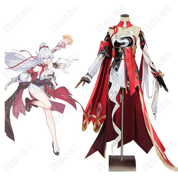 キアナ・カスラナ「ドン！烈火の願い星」衣装の全身イメージ。再現度の高いドレスと装飾で世界観を表現。