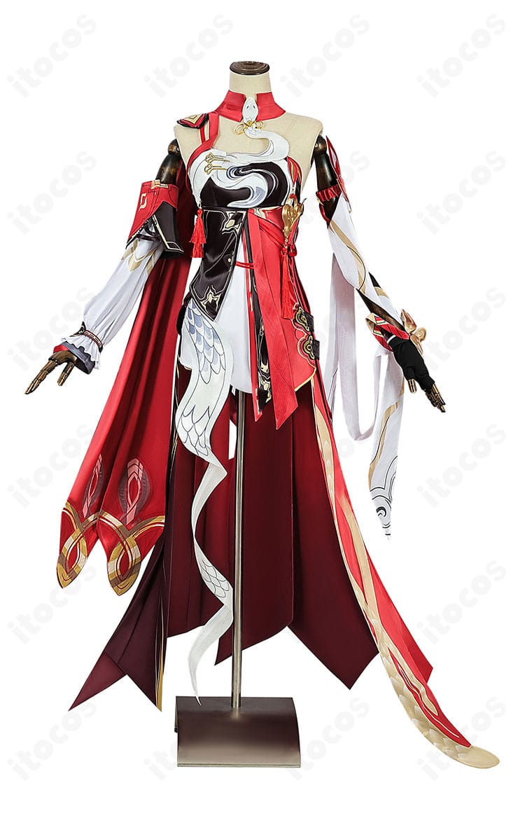 キアナ・カスラナ コスプレ衣装 正面。ワンピースのラインと胸元の装飾、配色が分かる撮影向けカット。