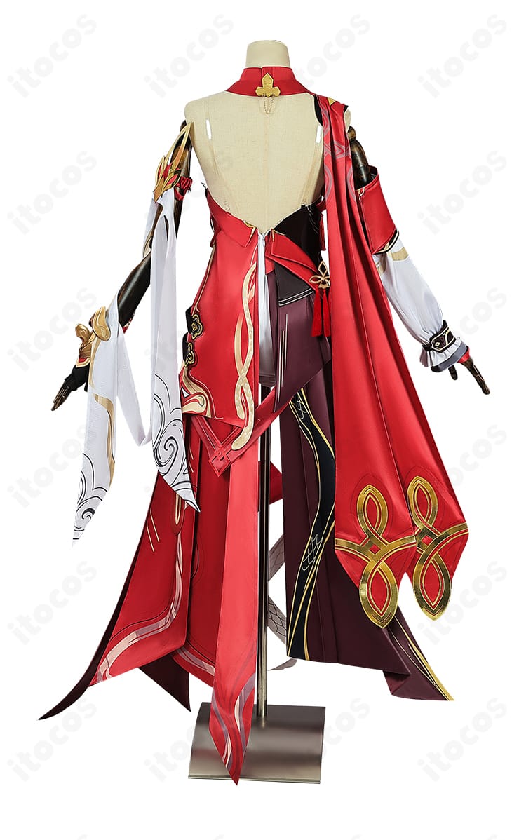 キアナ・カスラナ コスプレ衣装 背面。背中のデザインとフレア感、背面飾りの配置を丁寧に再現。