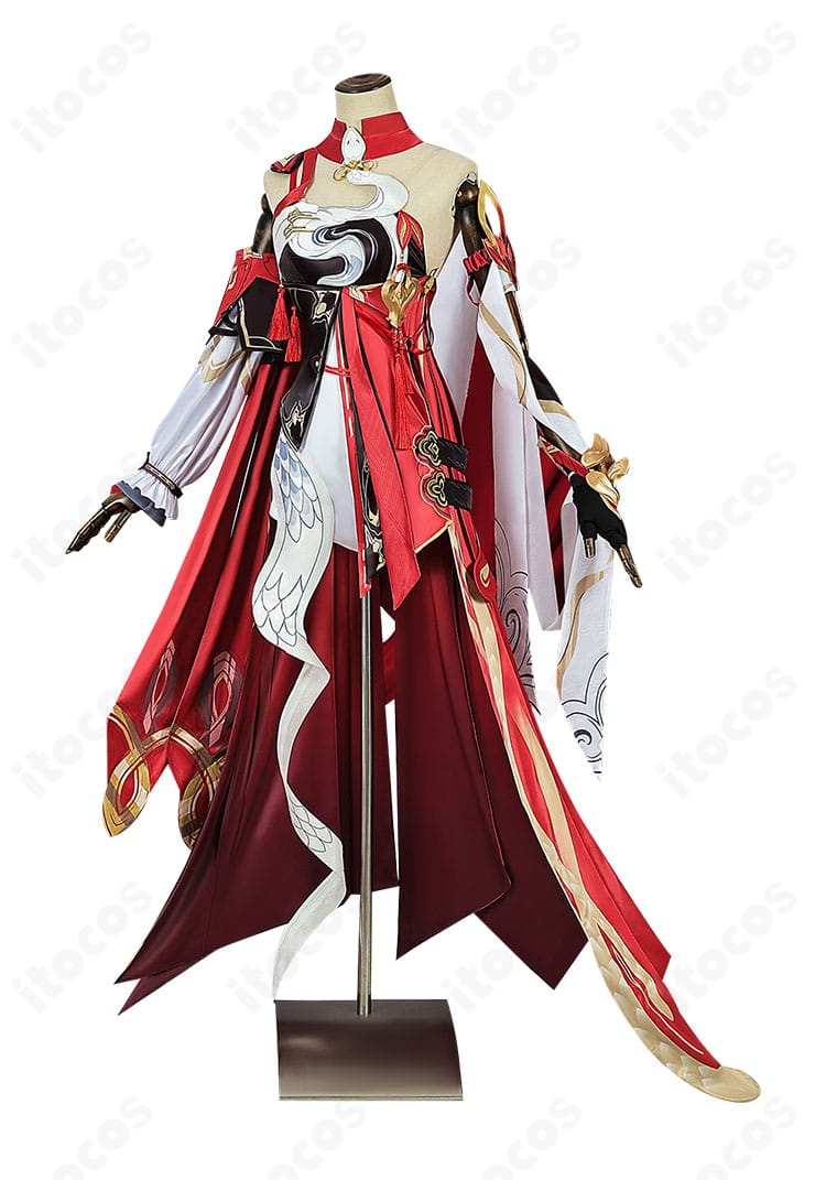 キアナ・カスラナ コスプレ衣装 側面。シルエットの立体感と腕・腰周りの装飾ディテールを強調。