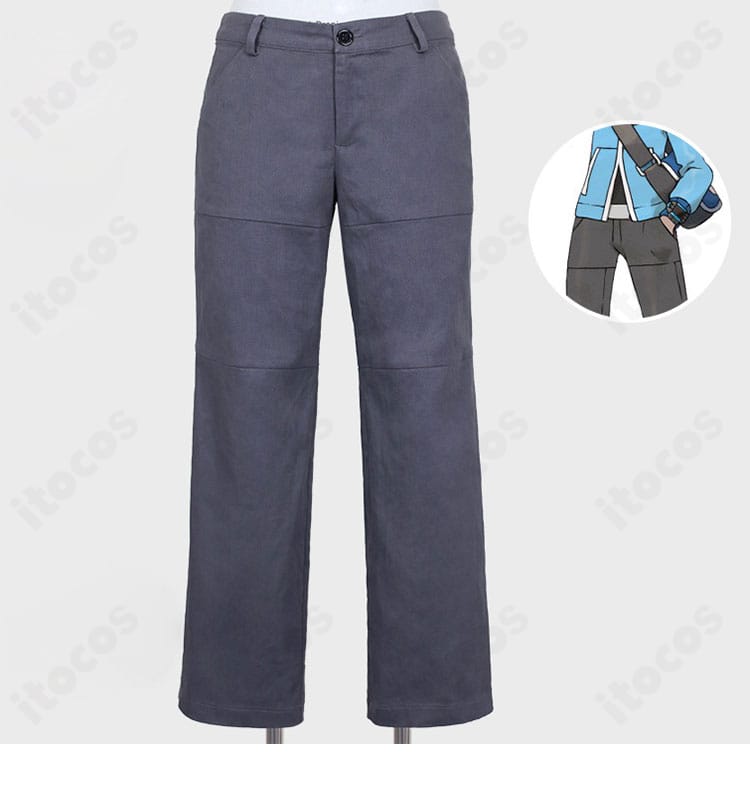 パンツ部分のディテール。フロントの切替と生地感を捉えた近接写真。