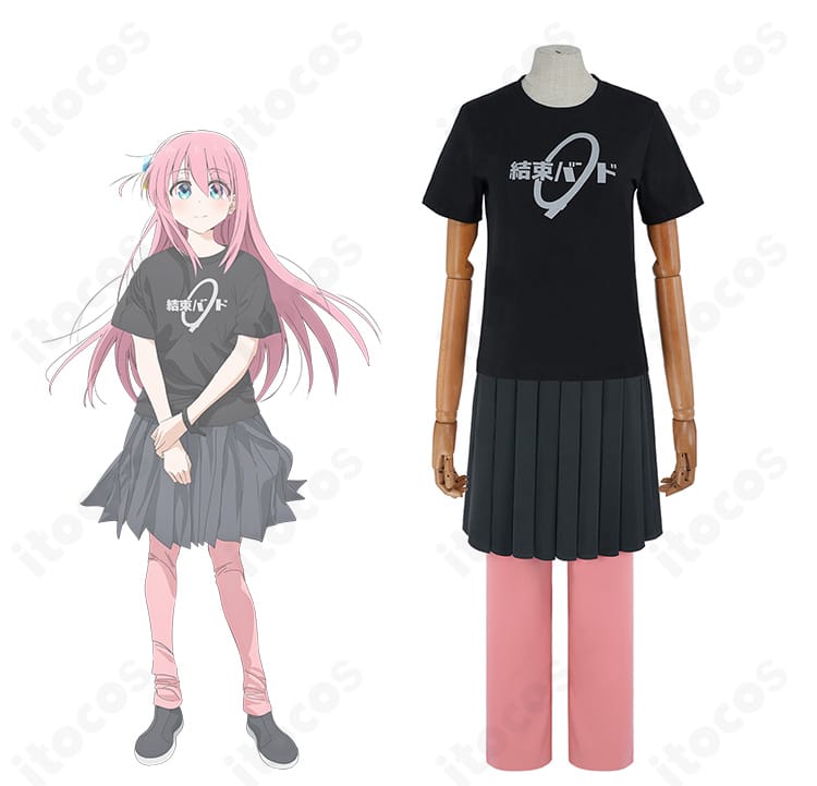 後藤ひとりのコスプレ衣装一式。ジャージとライブTシャツを着用した全身コーデの比較イメージ。