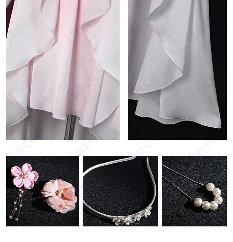 加藤恵 コスプレ衣装のスカート装飾と髪飾りの質感を写したディテール画像