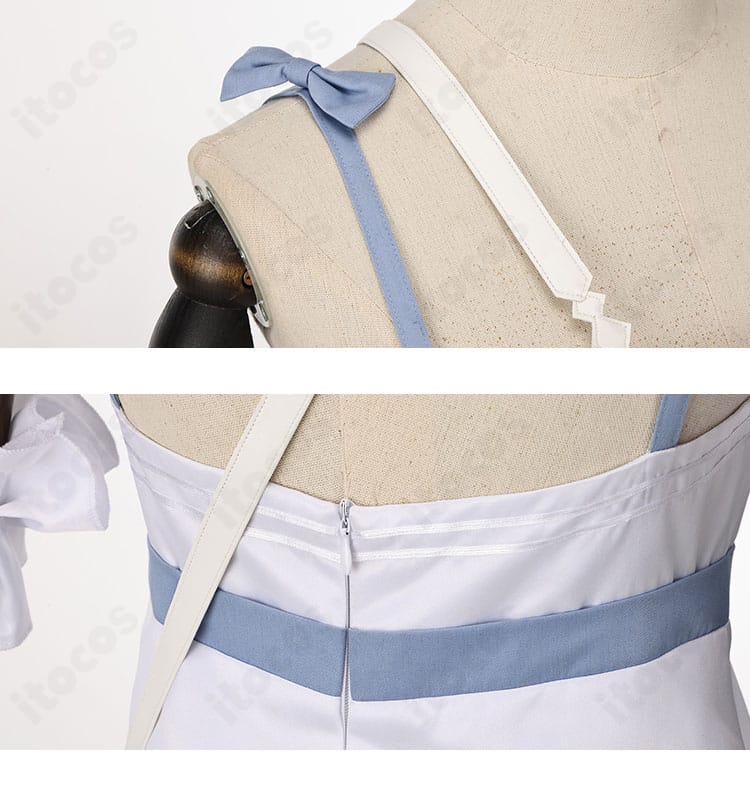 肩ベルトと背面チェーンのクローズアップ。金具の質感と取り付け角度、チェーンの長さや垂れ方を示す画像。