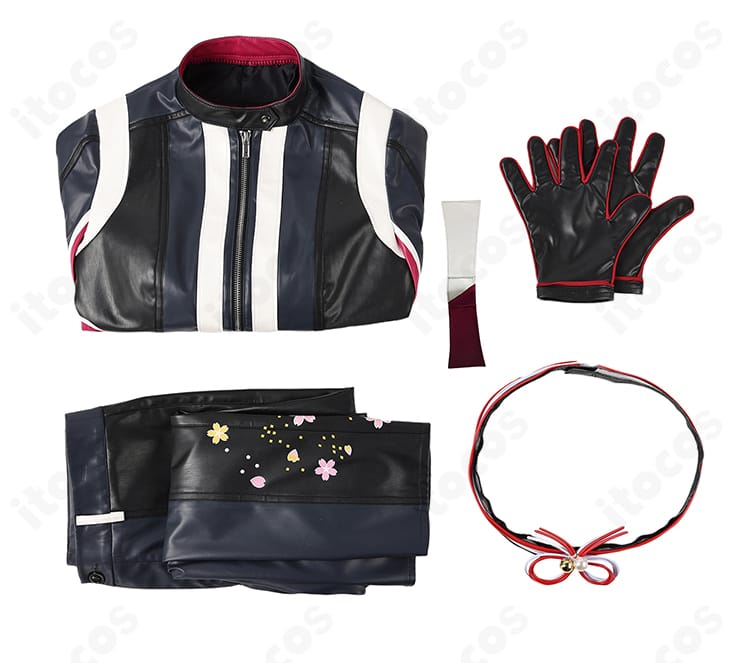 セット内容の一覧：トップス、ズボン、腰飾り、手袋。届いてすぐにコーデが完成する不知火 舞衣装。