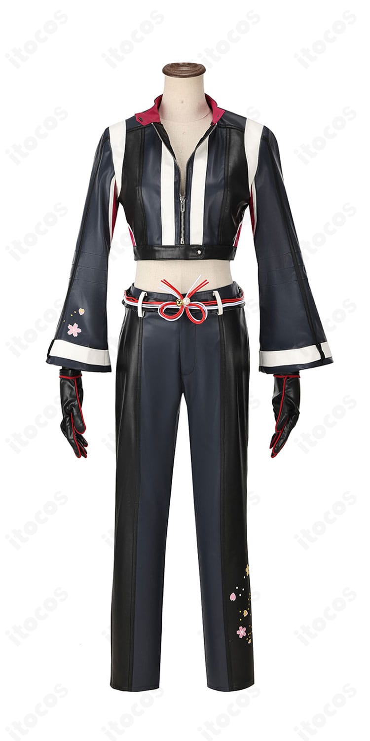 不知火 舞 コスプレ衣装の正面全体。トップスとズボンの色味と質感、シルエットが分かる商品画像。