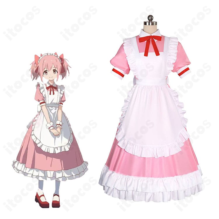 鹿目まどか メイド服コスプレ衣装とキャラクターの結びつきを示すイメージ。配色とシルエットの再現度が分かる画像
