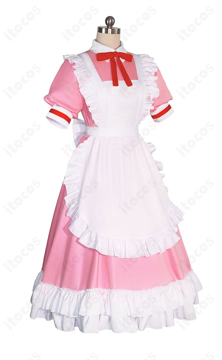 鹿目まどか メイド服コスプレ衣装の側面。ウエストラインとスカートの広がり、フィット感を示す画像