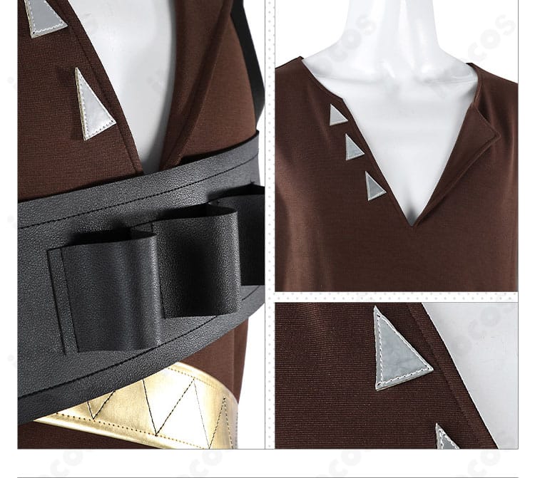 衣襟装飾の拡大。襟元の装飾パーツとステッチが精巧に再現されたカット。