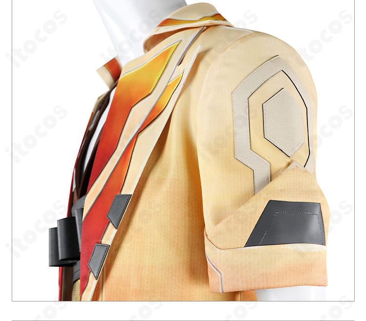 肩・袖の装飾ディテール。エポレット風パーツと袖口の切り替えを鮮明に表現。