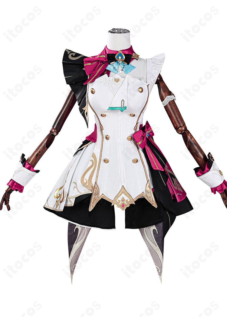 原神 エスコフィエ コスプレ衣装の前面。ジャケットとスカートの端正なラインがわかる全体デザイン。