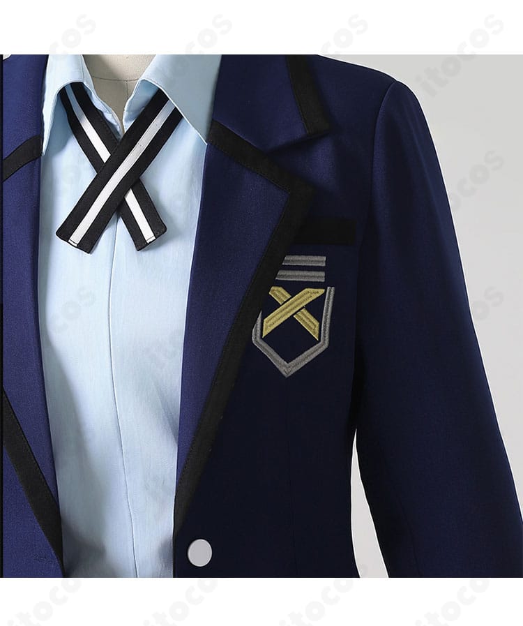 ニャアン コスプレ衣装の襟元装飾。刺繍の密度とエッジの美しさ、リボンの質感がわかるクローズアップ。