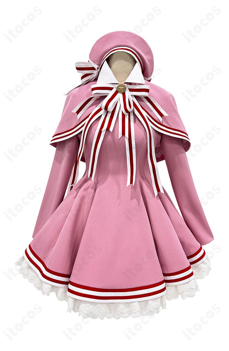 正面全体図。木之本桜 クリアカード編の第2話バトルコスチューム前面ディテールと配色、ワンピースとスカーフの構成が分かる画像。