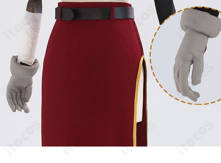 銀魂 神楽 コスプレ衣装の手袋ディテール。ステッチとフィット感のある形状が分かるクローズアップ。