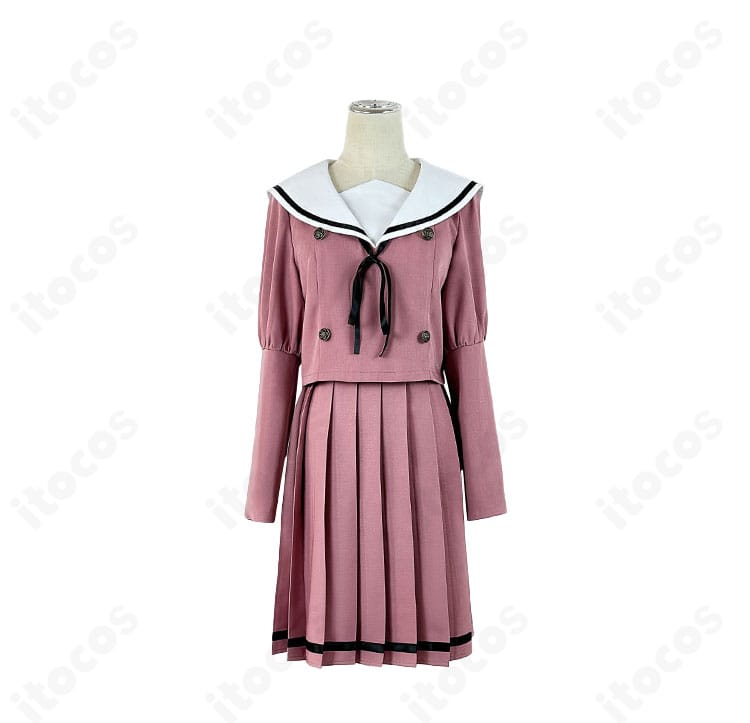 和栗薫子コスプレ衣装の正面。トップスのライン、胸飾り、リボンの配置が分かる高再現ディテール。