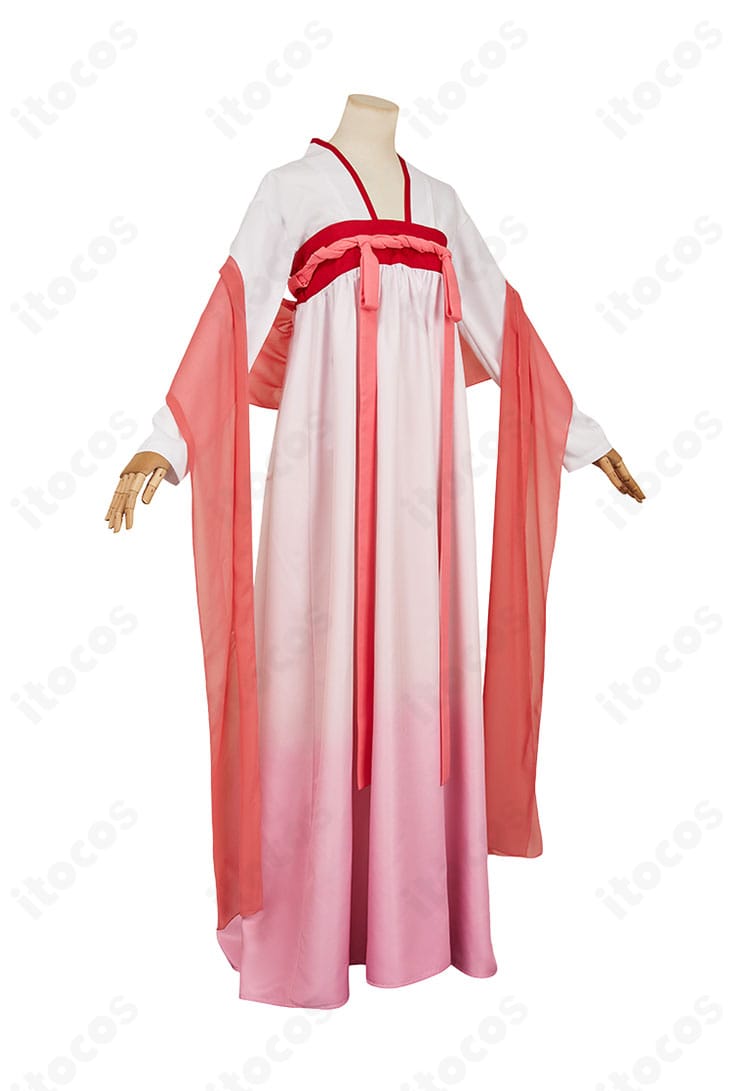 猫猫（マオマオ）衣装の右側面。ショールの落ち感と脇の留め具位置、フィット感を確認できるサイドビュー。