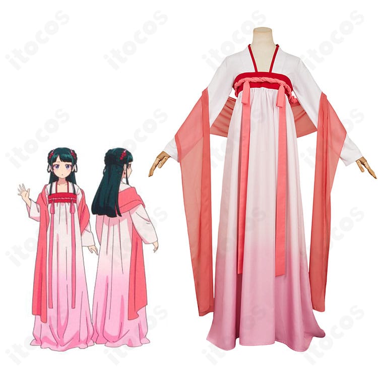 猫猫（マオマオ）の公式ビジュアルと並べたコスプレ衣装。街歩きスタイルの配色とシルエットを忠実に再現した比較画像。