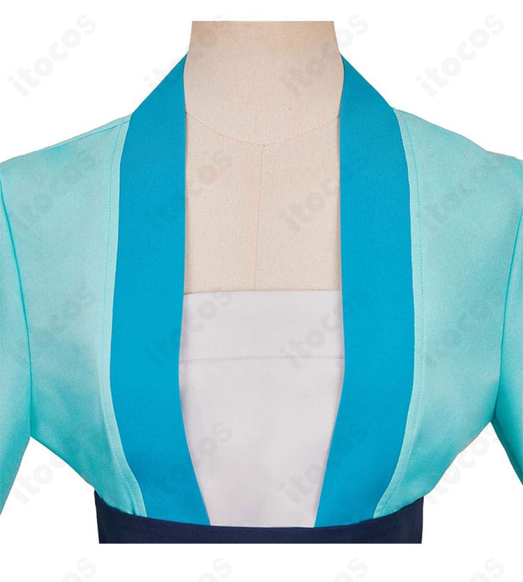 猫猫コスプレ衣装の襟元ディテール。精巧な刺繍と縁取りの仕上げが分かるクローズアップ。