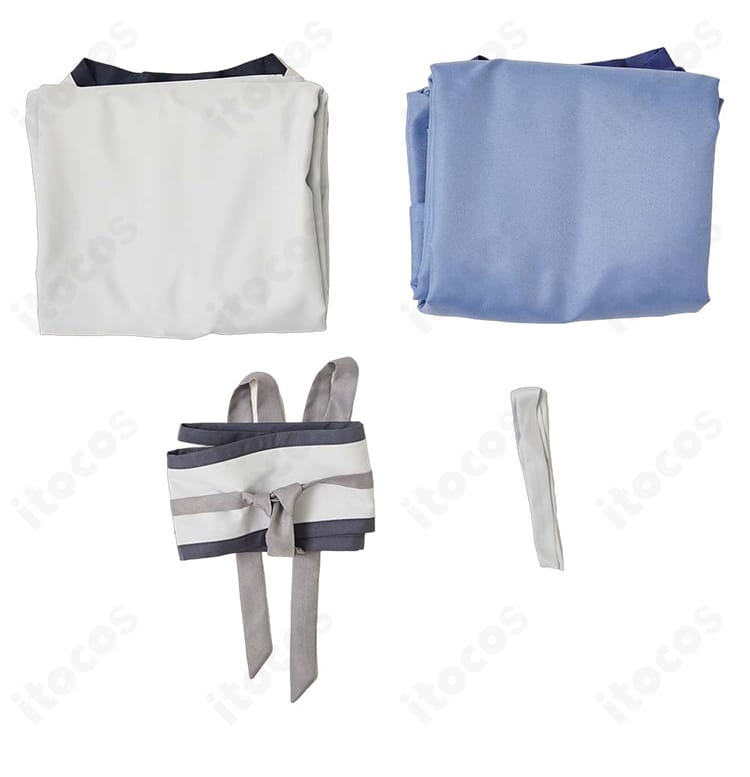 セット内容一覧。コート・和服・帯・髪飾りが揃う壬氏コスプレ衣装の同梱品紹介画像。