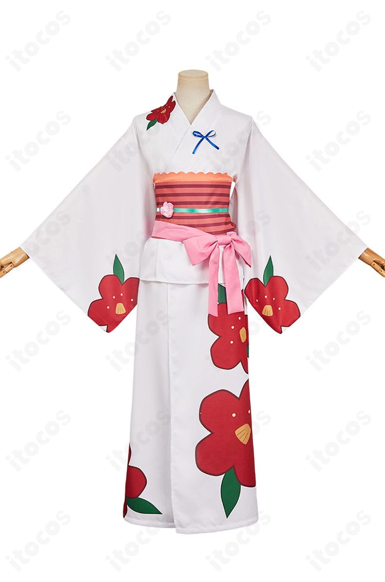 地縛少年花子くん 八尋寧々の浴衣コスプレ衣装 正面全身。可憐な配色と髪飾り・帯の再現でキャラクターらしさを表現。