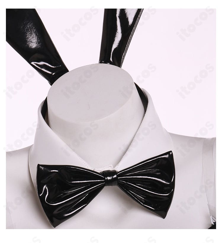 蝶ネクタイ装飾のクローズアップ。結び目の形状とつけ襟との質感コントラストが分かる詳細画像。