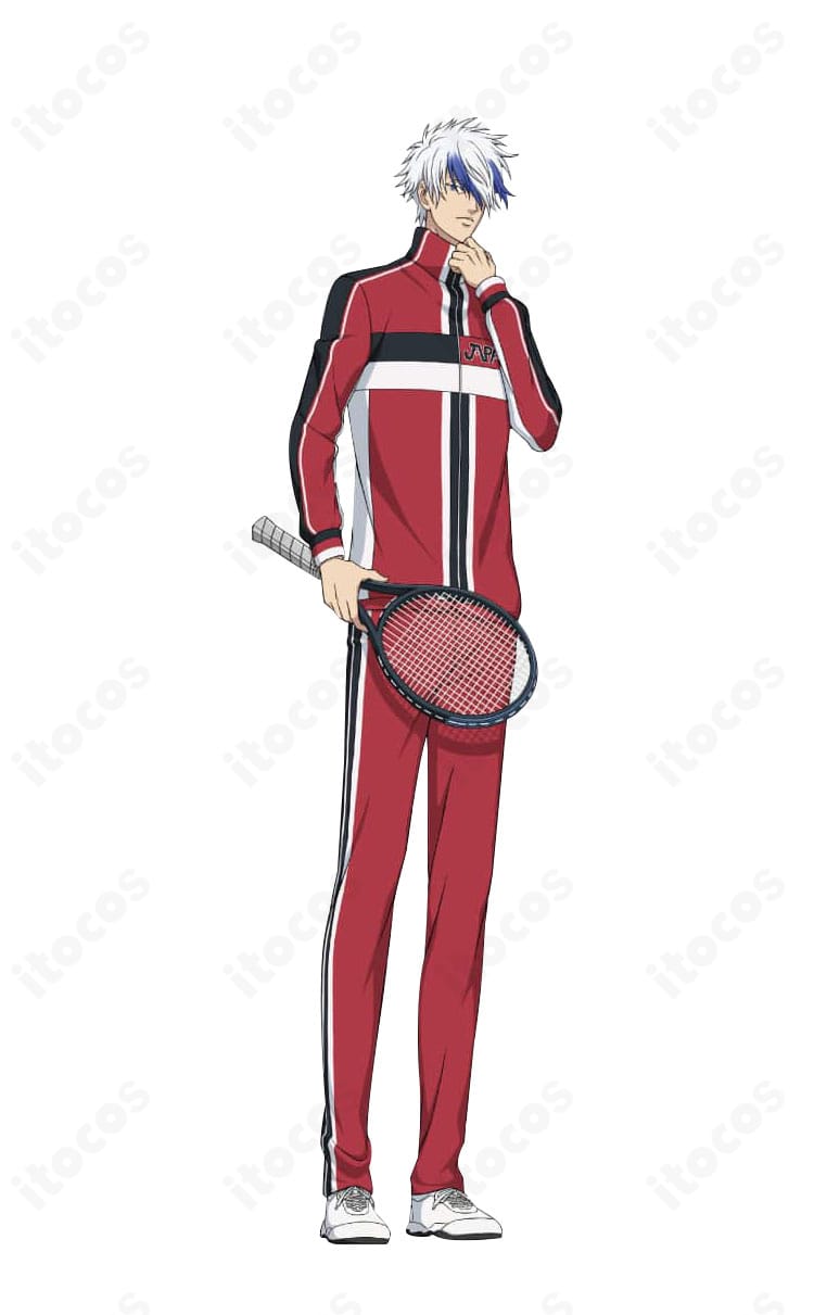 新テニスの王子様のジャージ コスプレ衣装を着用したイラスト。作品準拠のデザインでイベントや撮影に映えるフルコーデの雰囲気を表現