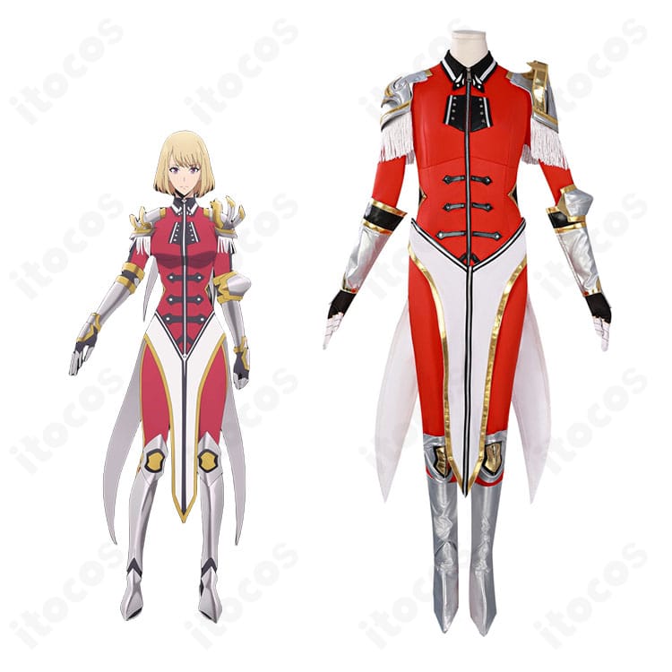 『俺だけレベルアップな件』向坂雫の赤色アーマー衣装とキャラクターの対応を示すイメージ画像