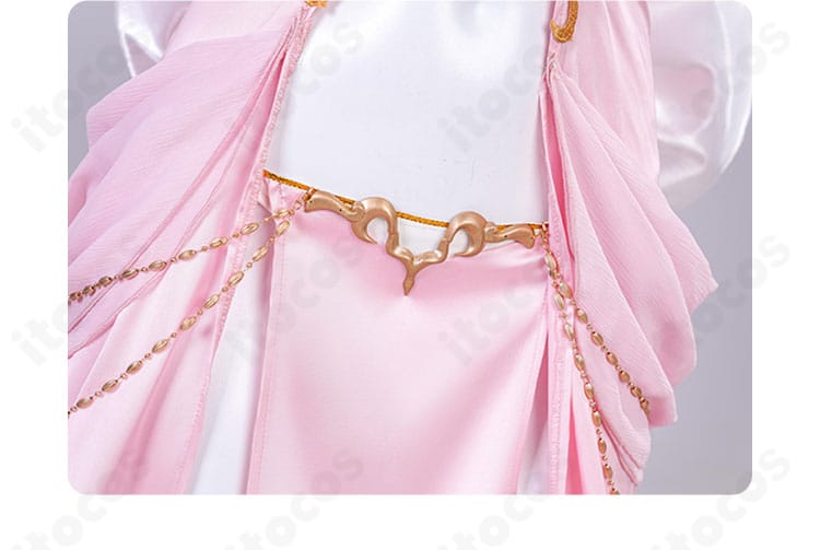 C.C. ピンクドレス背中の装飾詳細。蝶結びの形状と縫製の仕上がり