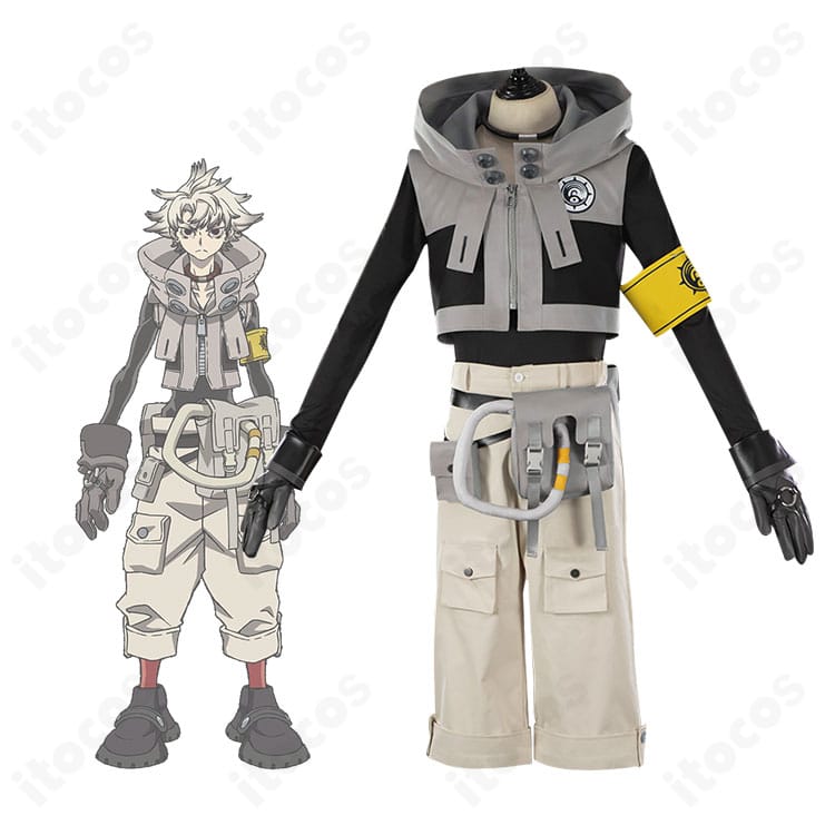 ガチアクタの主人公・ルドと衣装一式。ロングコートと腰装飾を忠実に再現したコスプレでキャラクター性を表現。