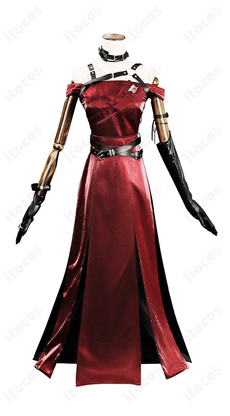 恋と深空 主人公 麗しき暗幕コスプレの正面全身。胸元飾りとウエストラインのディテールが見える