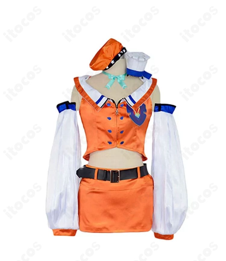 小鳥遊キアラ 初期衣装コスプレの正面ショット。胸元や首飾り、配色バランスの再現ディテールが見える構図。