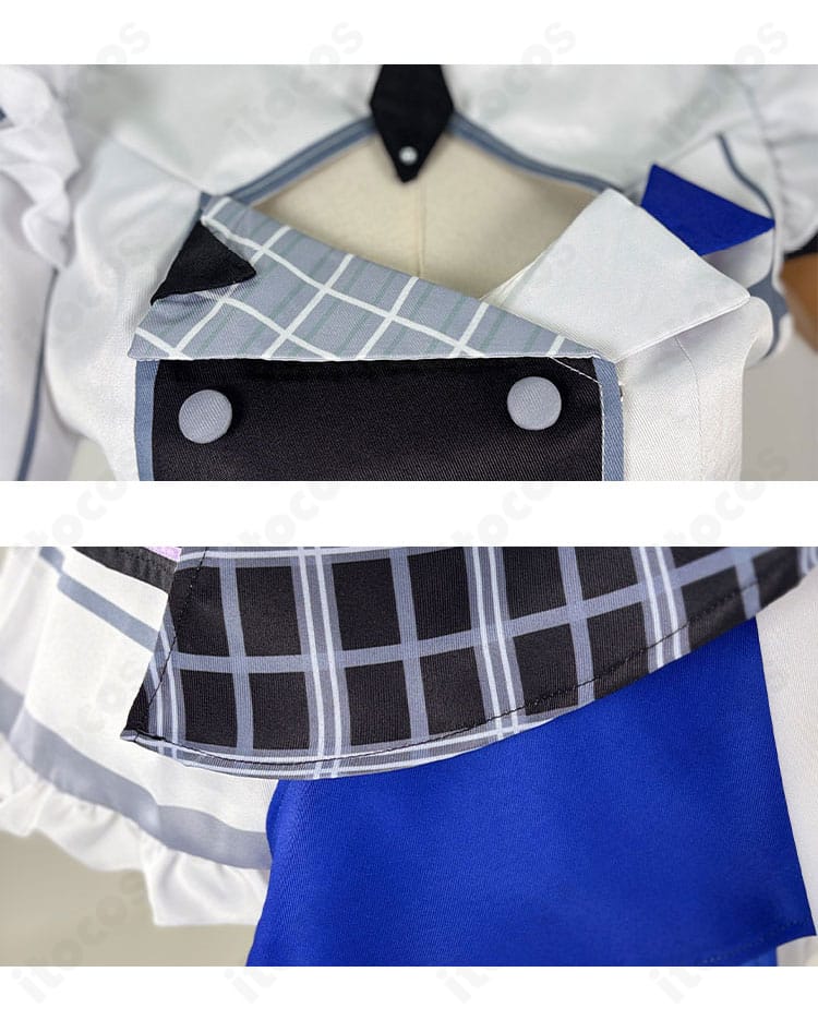 襟元装飾のクローズアップ。刺繍とビジュー風パーツの質感が分かる高精細ディテール。