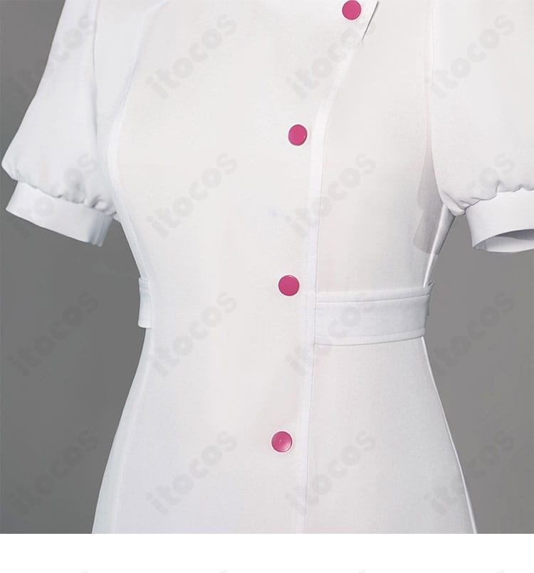 初音ミク ラビットホール ナース服コスプレ 腰部装飾のクローズアップ。ウエストのアクセントと意匠パーツの質感