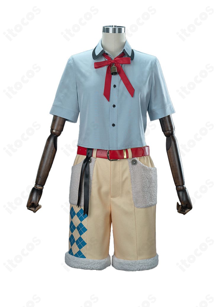 シャツ前面のディテール。襟のデザインと刺繍モチーフがクリアに分かるクローズアップ。